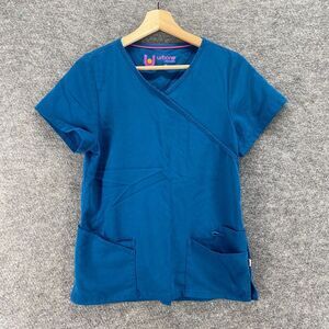 Urbane Ultimate Scrub Top Women S Small Blue V-Neck Short Sleeve Pockets Rayon